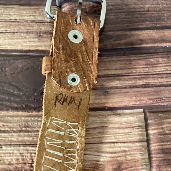 Hand Beaded Leather Belt unisex Small Blue/Black/ Brown - Picture 7 of 12